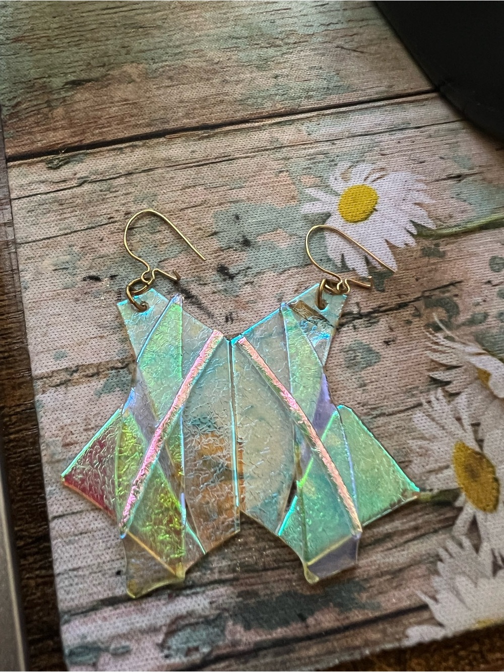 14K Gold Iridescent Holographic Butterfly Drop Earrings